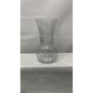 Vtg Clear Glass Spiral Optic Hourglass Vase 7" Mid Century‎ Modern Pressed Glass